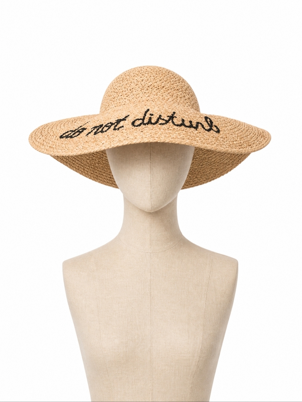 Hat Attack Straw Hat Do Not Disturb Raffia Wide Brim Adjustable OS